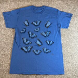 Wild Cotton Blue Butterfly Tee Nature Conservatory Womens M front/back design